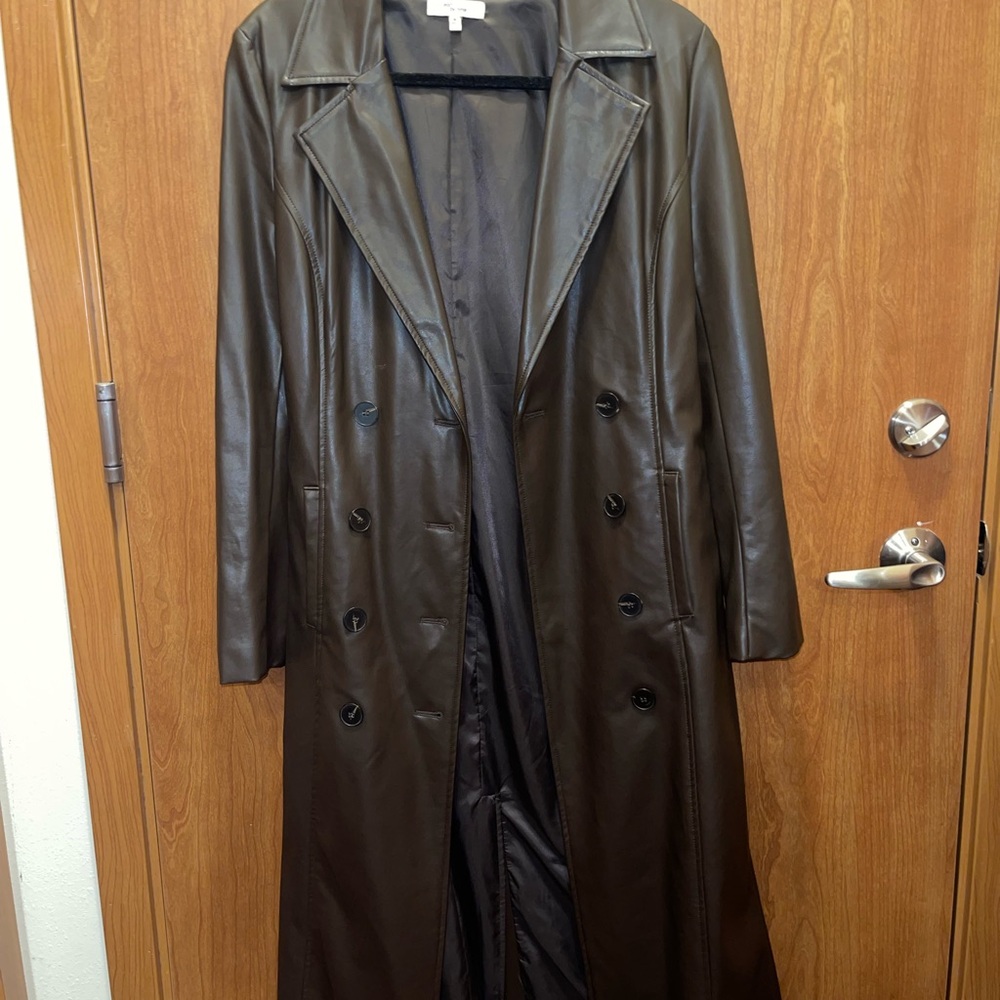 Edit By Nine NWOT Long Dark Brown Leather Trench Coat - Classic Double-Breasted